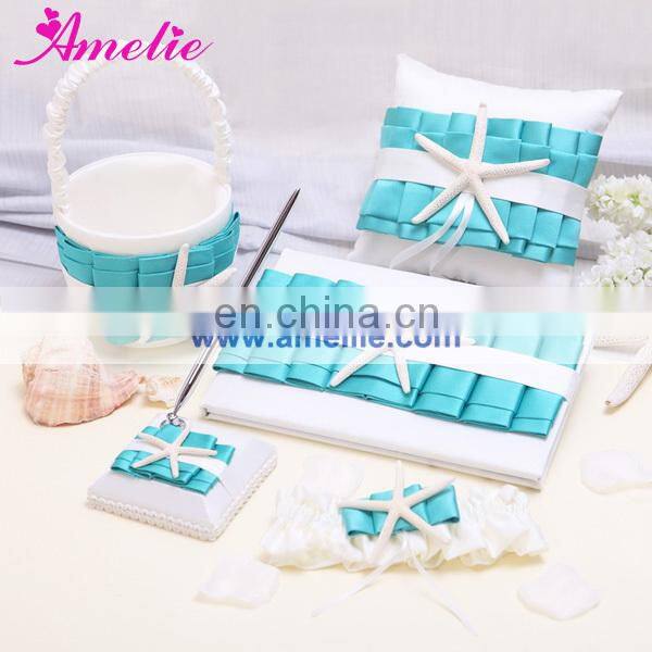 Turquoise Wedding Guest Book and Pen Holder Set