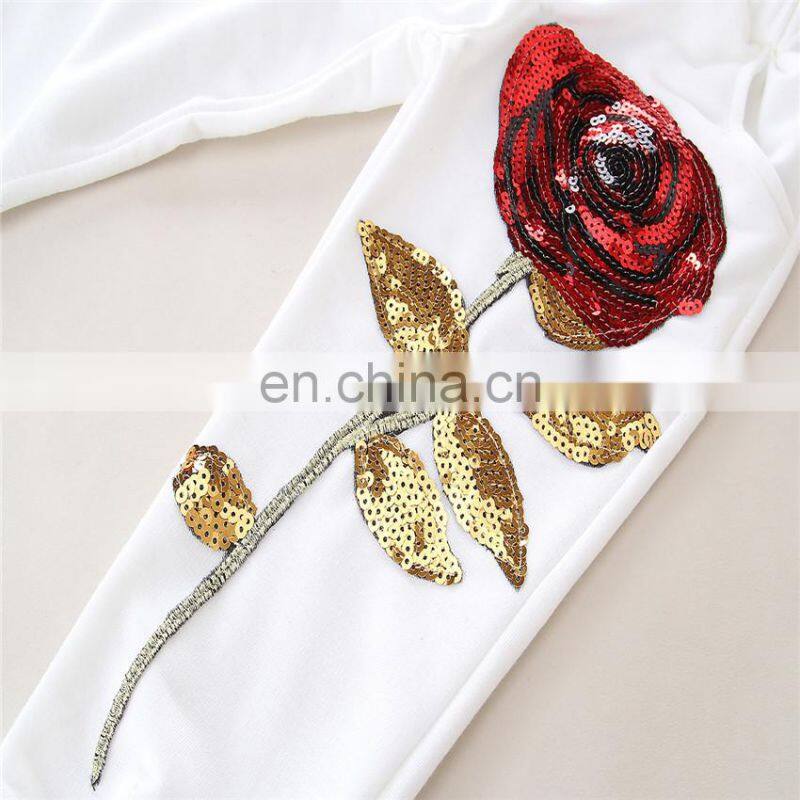 Girls Sequins Flower Clothing Sets Kids Sportswear Embroidered Outfit T-shirt Pants 2PCS Tracksuits
