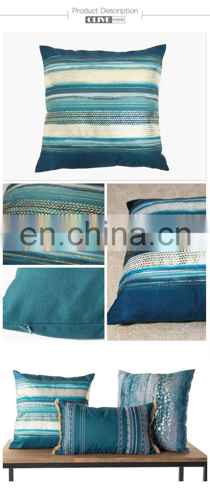 Fashionable Design Gold Stamping Ombre Striped Printing Cushion Pillow for Living Room