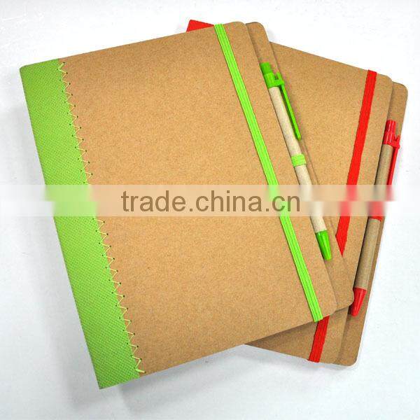 Hardcover stitching kraft non-woven notebook spiral notebook with pen