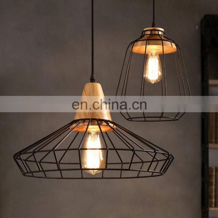 Hot sale wooden Base retro style Iron lampshade led ceiling chandeliers lighting ceiling Pendant light indoor lighting