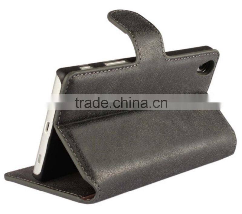 PU leather with magnet stand case Vintage Retro Dull Polish Folio Flip holder cover for Sony Xperia Z5