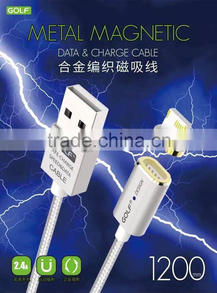 GOLF 1.2M Metal Maghetic USB2.0 Data and Charge cable for iphone 5/5s/se LED Light 2.4A Weave Cable for iphone 5/5s/se