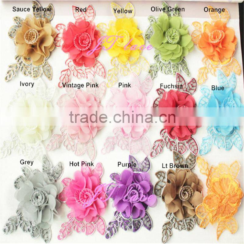 Chiffon Flower and Silver Leaf Sequin Flower Applique - DIY Flower Headbands - Bridal Applique