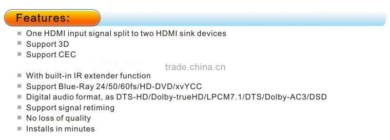 2 port hdmi splitter with IR suport 3D 4k