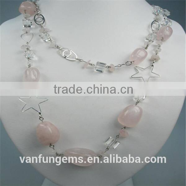 Madagasca rose quartz rectangle freeform necklace