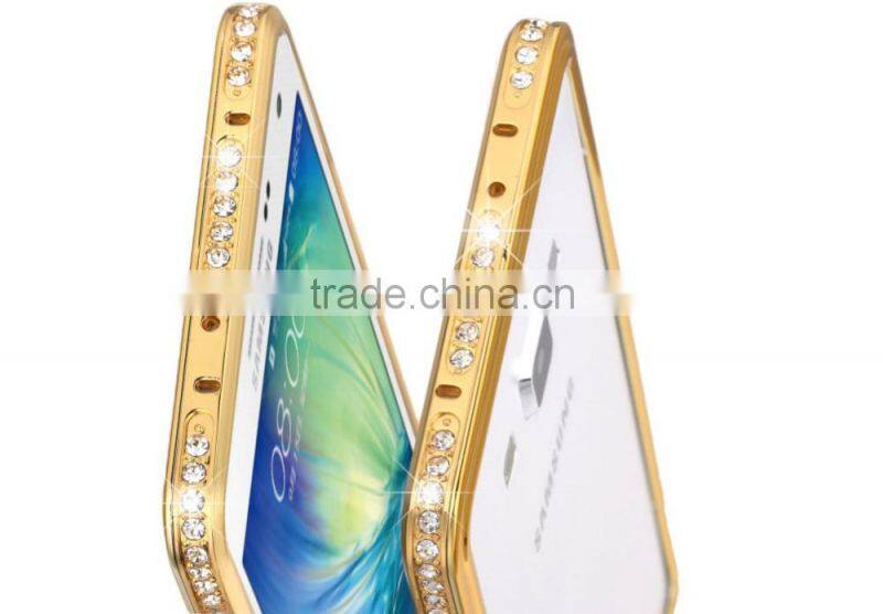 Luxury Hard Case Aluminum Metal Ex Bumper with Bling Bling Diamond Edged Cell Phone Frame Cell Phone Cases for Samsung A7