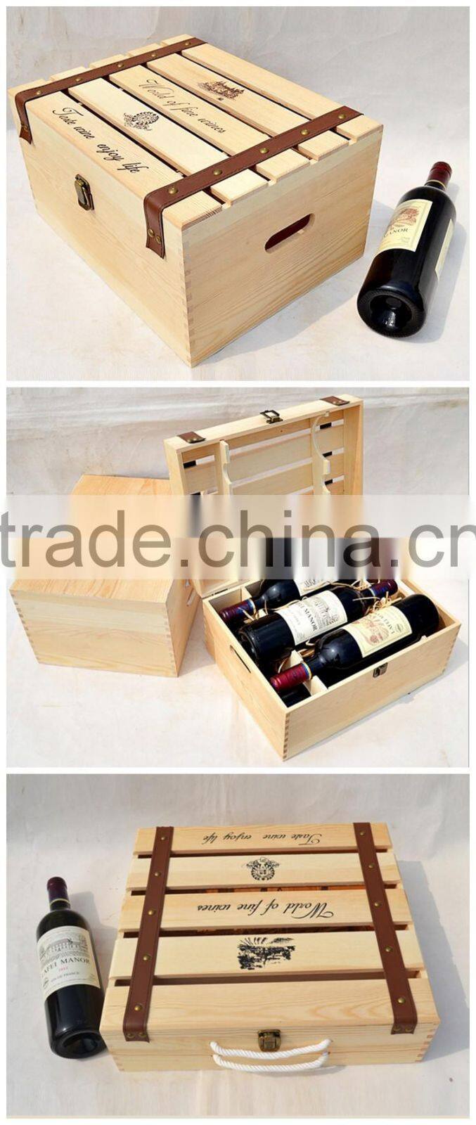 Cheap Price Custom 6 Bottle Logo Printed Pine Wood Wine Gift Box