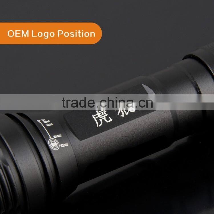zoom function tactical flashlight aluminum LED torch light rechargeable flashlight