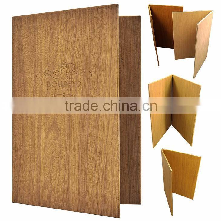 A4 paper accessories amenities hotel used wooden menu holder leather book