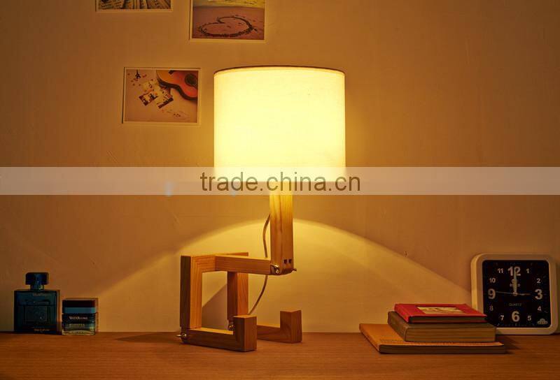 modern novel wood table lamp, adjustable wood neck reading lamp, wooden base lamp