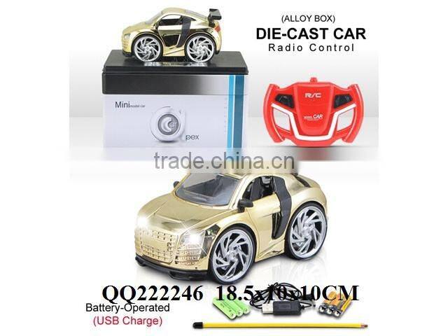1:28 4 Function R/C plated metal car with light & batteries & USB charger,toys car for kids