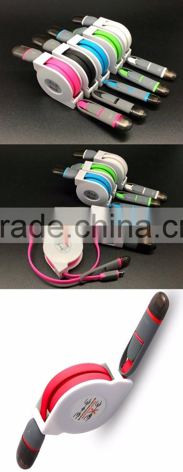 High quality fast charging 2 in 1 USB extension micro data cable Sync Data Charging Cable