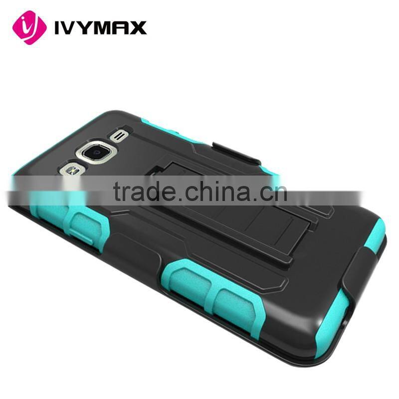China mobile phone accessories rugged detachable hybrid silicone + pc robot case with kickstand suitable for samsung galaxy on5