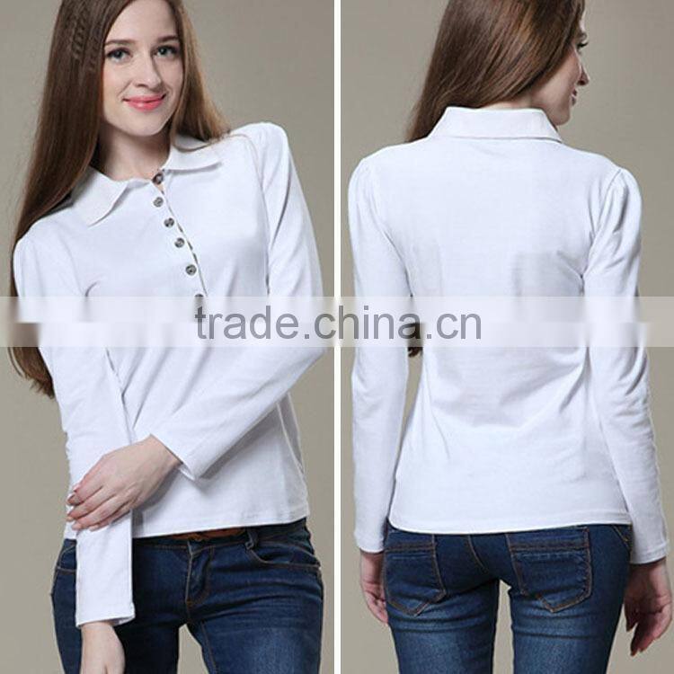 The lastest fashion long sleeve polo and long sleeve fitted cotton polo shirt or ladies long sleeve blouses with factory prices