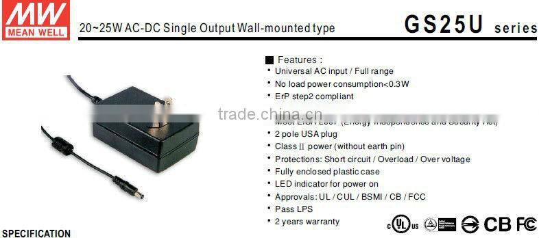 Meanwell 20~25W Wall-mounted type 48v switching power supply ac-dc switch power supply