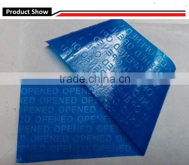 Non residue tamper evident label blue