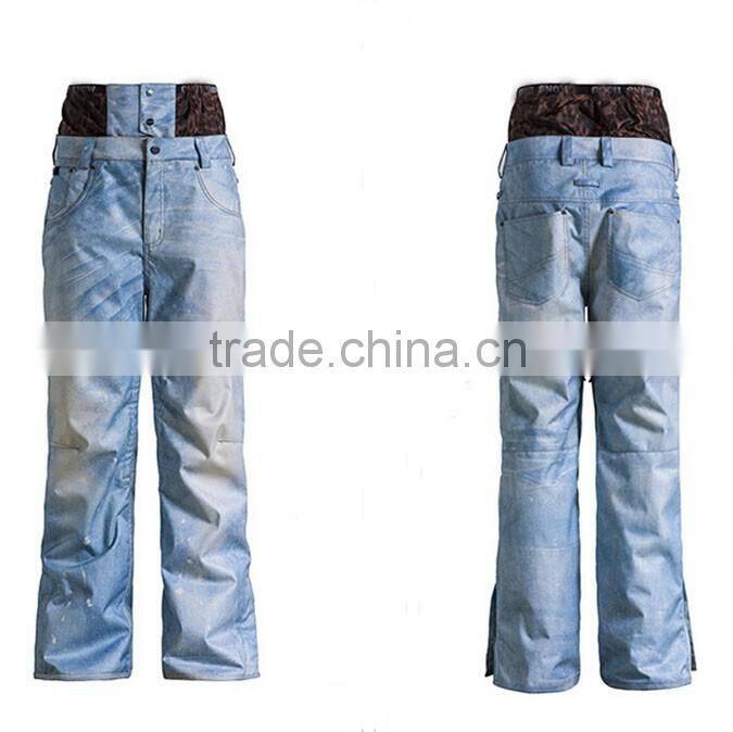 Custom Fake Denim Fabric Snowboard Pants with Snowlocker