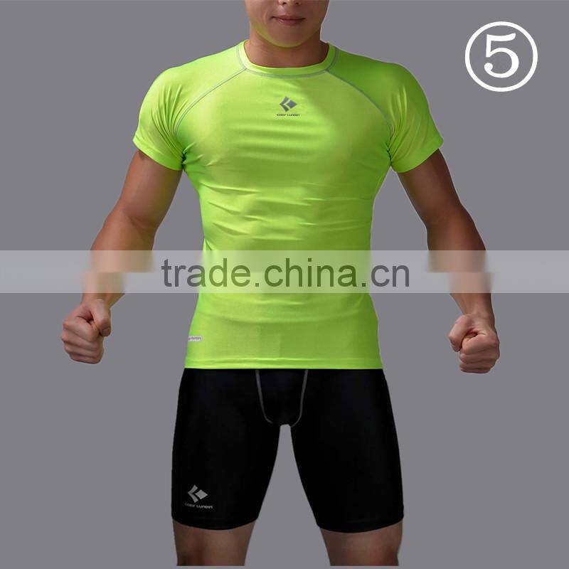2016 compression tights running set men quick dry sports suit gym wear fitness short sleeve t-shirts shorts