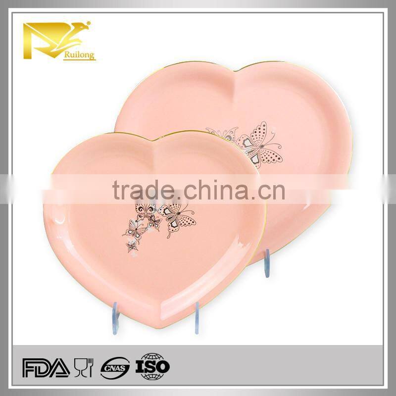 china supplier glazed dinnerware heart shape ceramic birthday cake plate