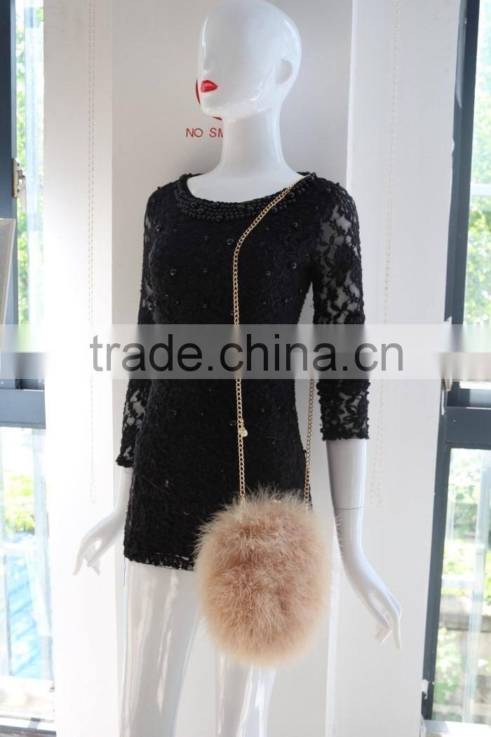 Dyed color women fashion feather fur bag turkey feather shoulder bag