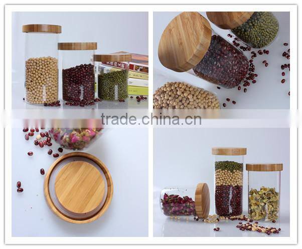 china supplier decorative clear high borosilicate bamboo lid sealing glass storage container
