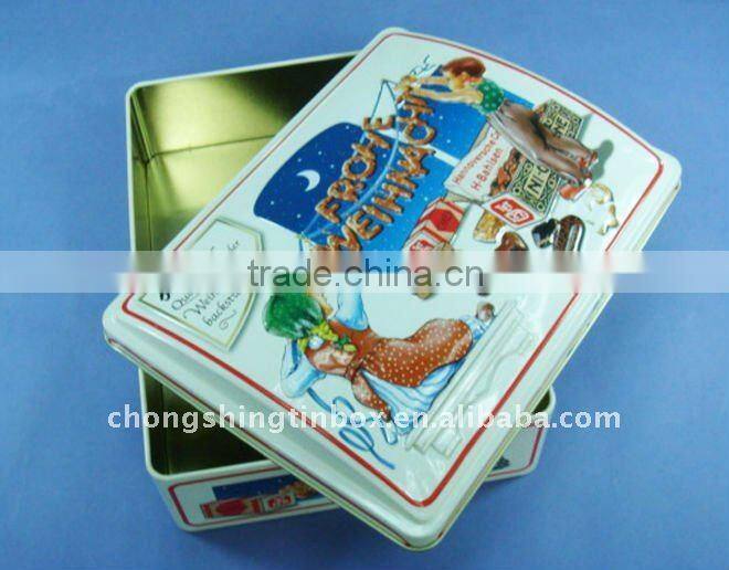 rectangular metal christmas tin box