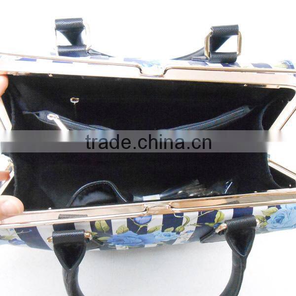 Floral Print Metal Frame Women Tote Style handbag