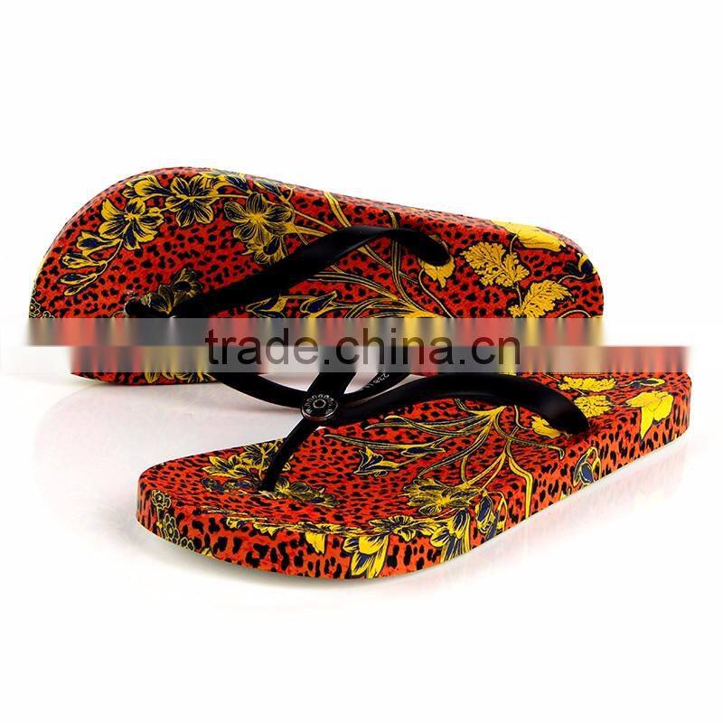 2016 comfortable ladies emboss insole design dark red high heel wedge slipper
