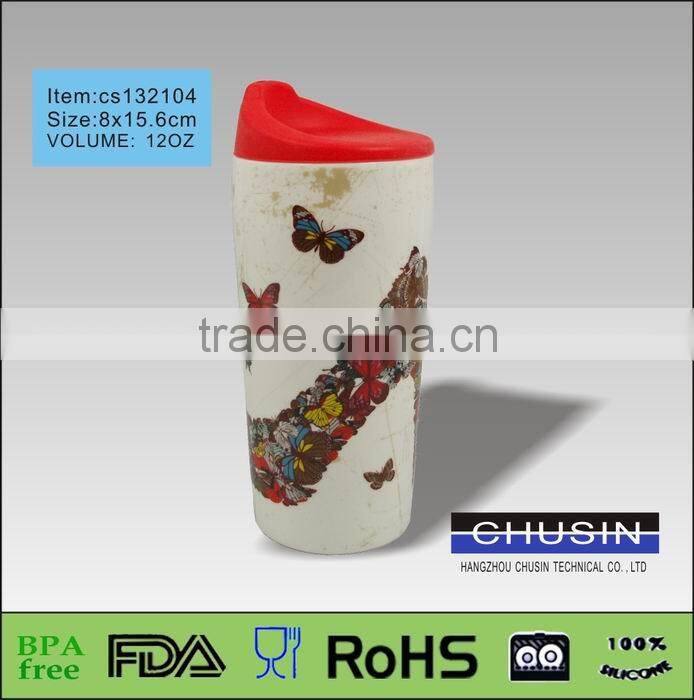 promotion flower ceramic mug with silicone lid