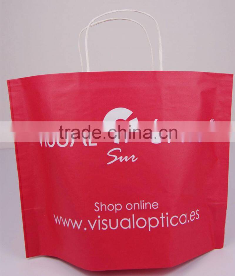 Simple stand up red kraft paper bags with white twisted handle