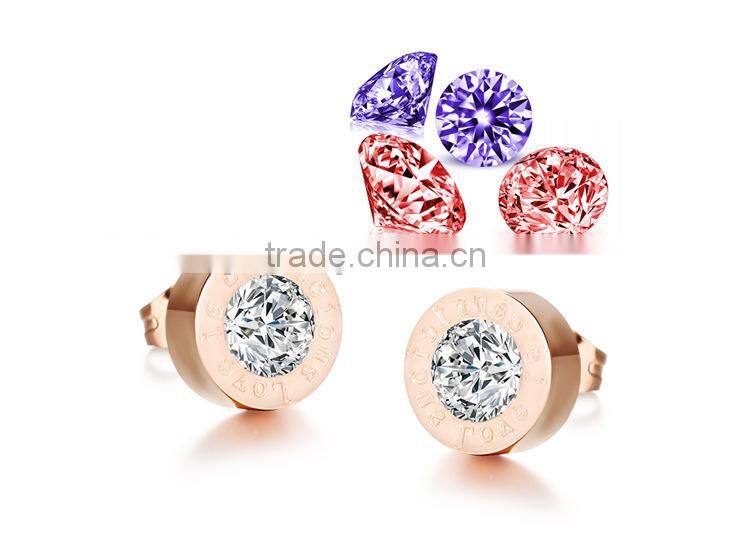KSTONE Fashion Jewelry Wholesale Rose Gold Round Colorful Diamond Stud Earring
