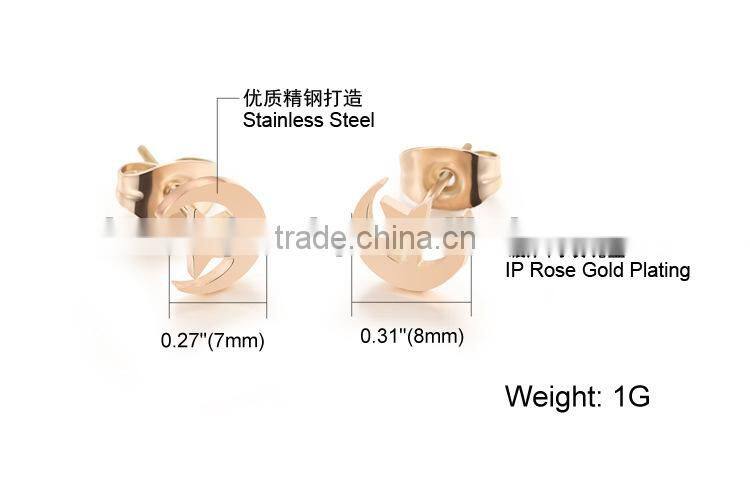 KSTONE 2015 New Fashion Rose Gold Plated Stainless Steel Lovely Moon And Star Stud Earrings