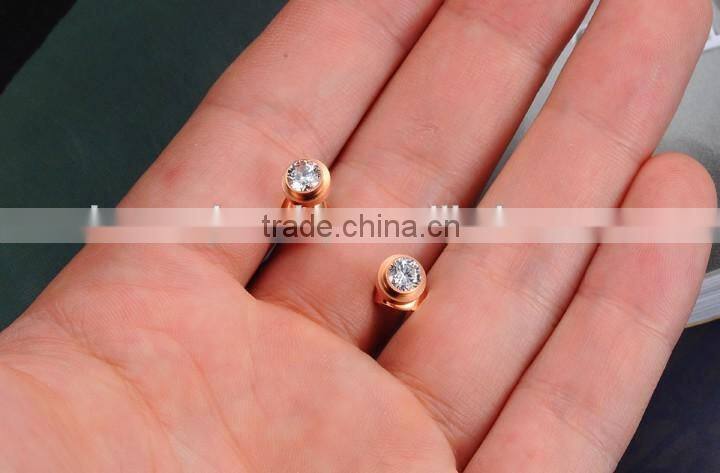 KSTONE Fashion Jewelry Rose Gold Round Shaped CZ Diamond Crystal Stud Earrings