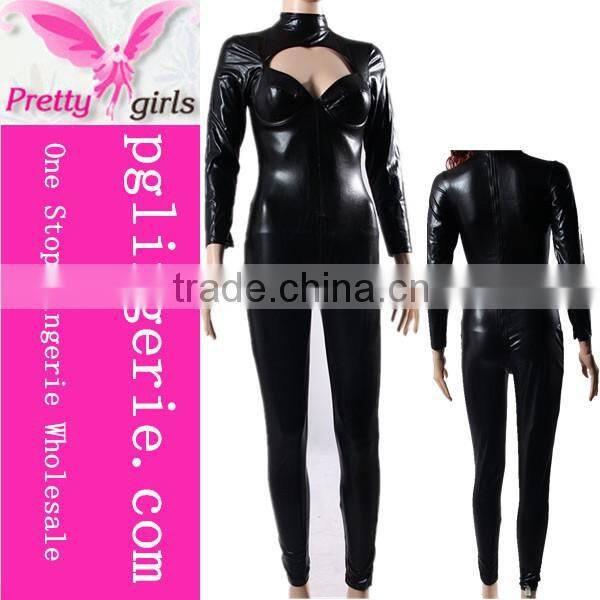Sex Leather Jumpsuits For Women Long Sleeve Sexy Jumpsuit Black Leather Catsuit