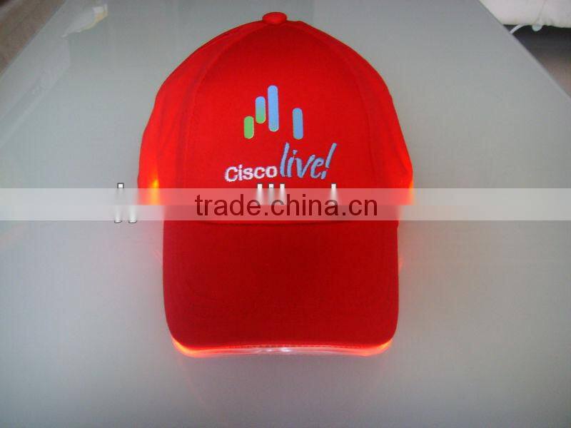 100% cotton 6 panel cutom sports cap with led lights