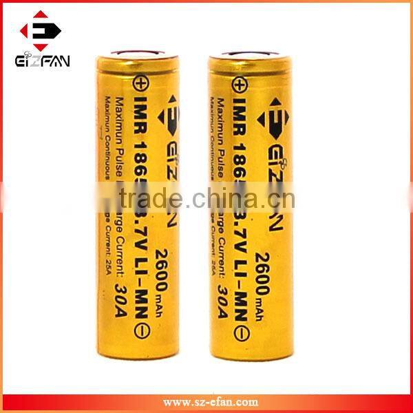 New Gold Efan IMR 18650 2600mAh 30A LiMn High Drain Flat Battery