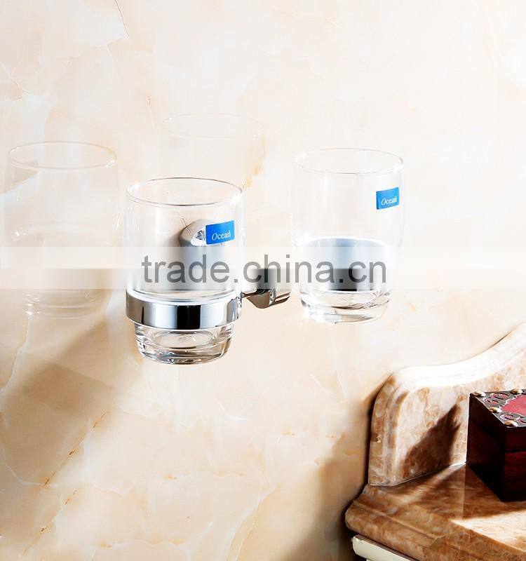 bathroom accessory with brass double cup holder for hotel family use.