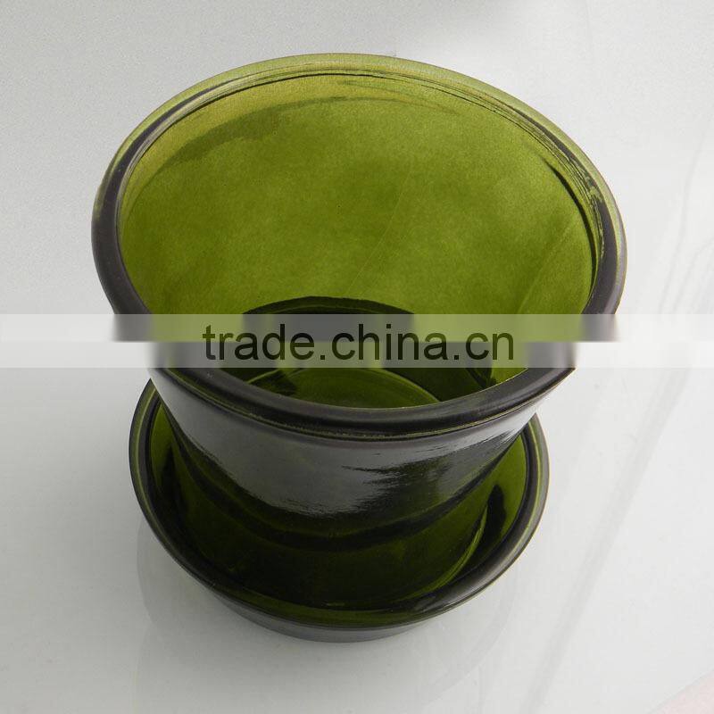 2014 hot selling clear glass flower pot wholesale with tray