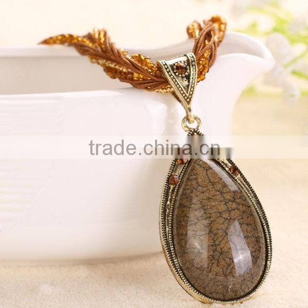 National Wind Women Water Drop Pendant Necklace