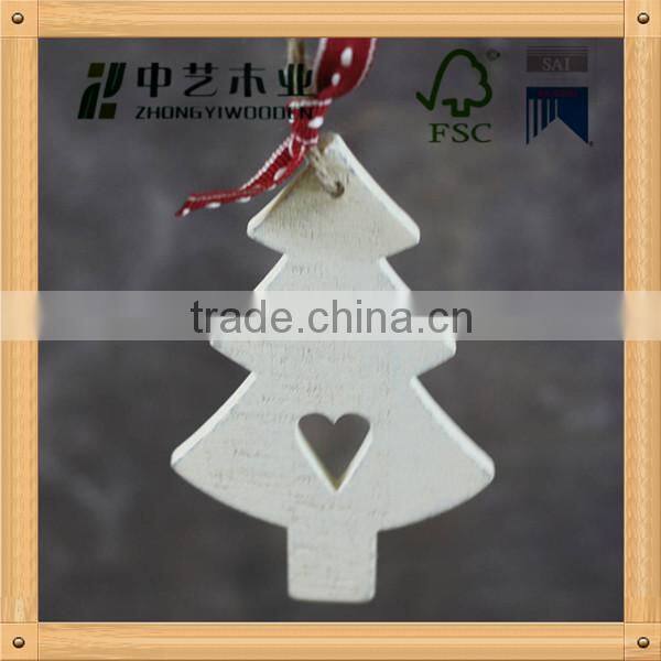 Laser cutting white painted small recycled wooden Christmas tree crafts