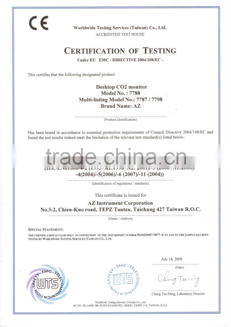 AZ7788 Carbon Dioxide Gas Detector 0~9999 ppm Range CO2 Analyzer With Alarm System