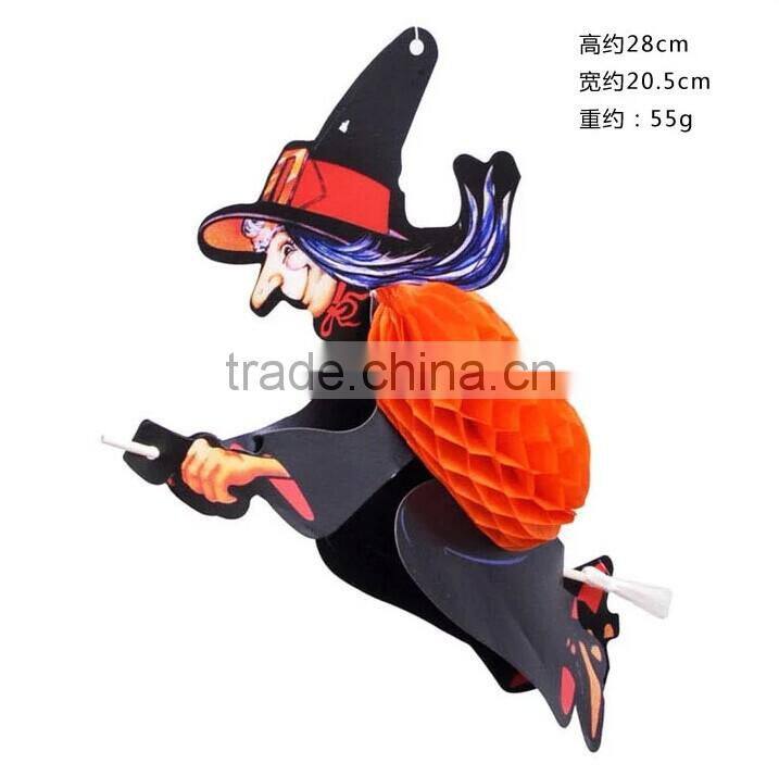 YIWU Vintage Paper Art Halloween Honeycomb 3D Hanging Decorations Lantern Spider Ghost Bat Pumpkin witch Cat