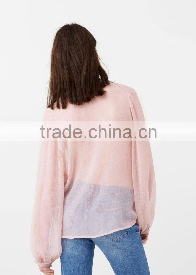 Latest Design Bishop Sleeve Sexy See Through blouses 2016 new designs