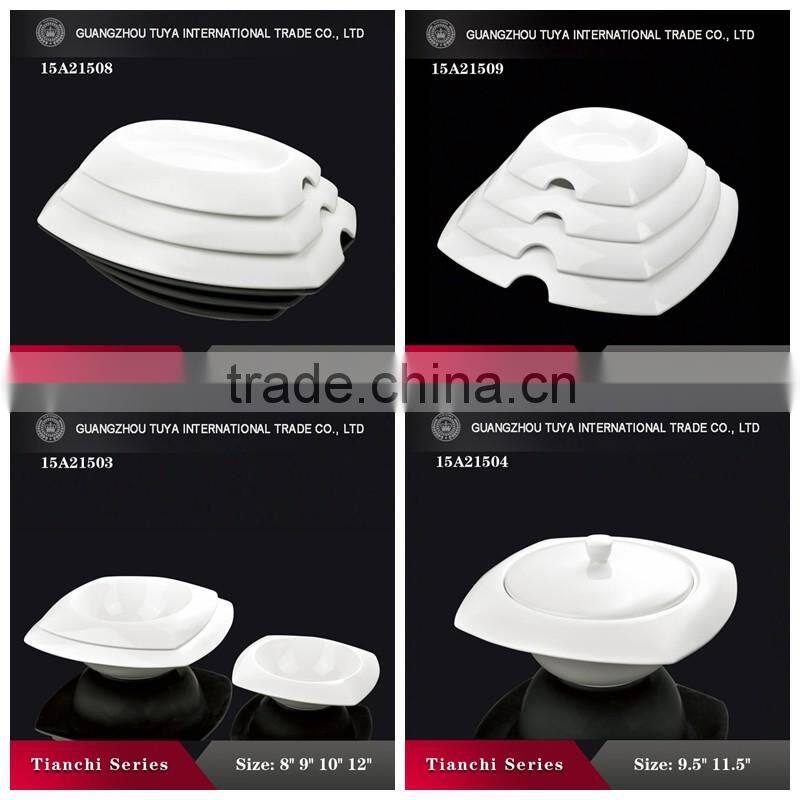 Square design special style pure white ceramic dinner set