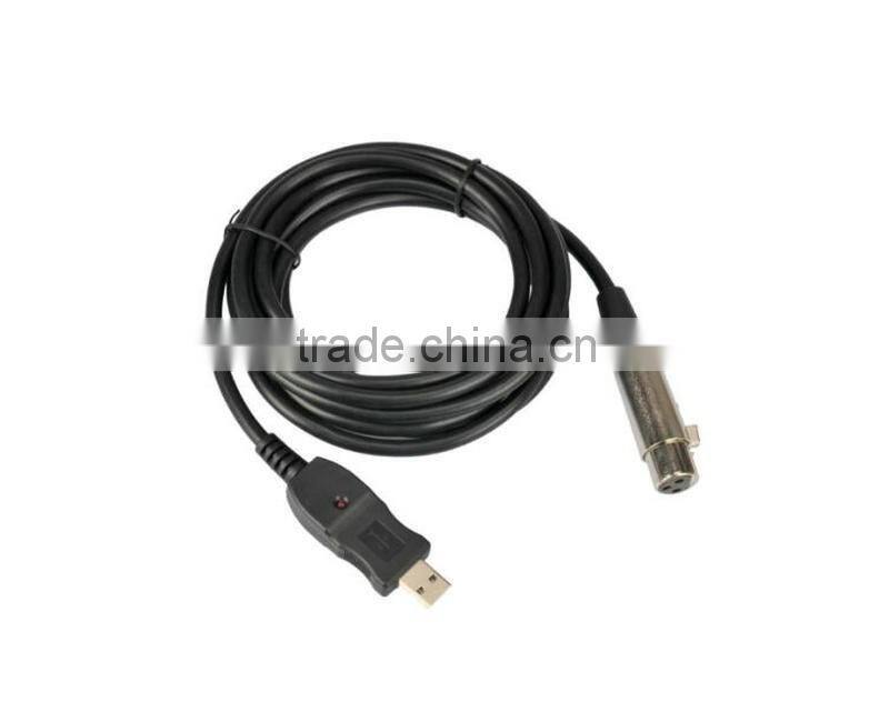 XLR Female to USB Male 3M Black Cable Cord Adapter For Microphone Connect With Computer