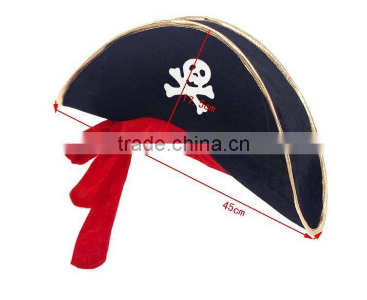 Cheap Promotional Adult Flocking Pirate Hat With Red Band