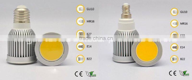 gu10/mr16/e14/e27/b22 base 7w/5wcob led bulb 7w