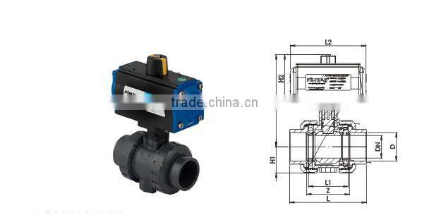 U-PVC Pneumatic Actuation Double Acting True Union Ball Valves For Acid (Two Side Female Threaded)