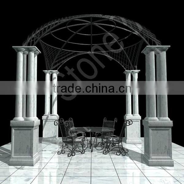 Cheap White Marble Gazobo with Iron Roof for Sale